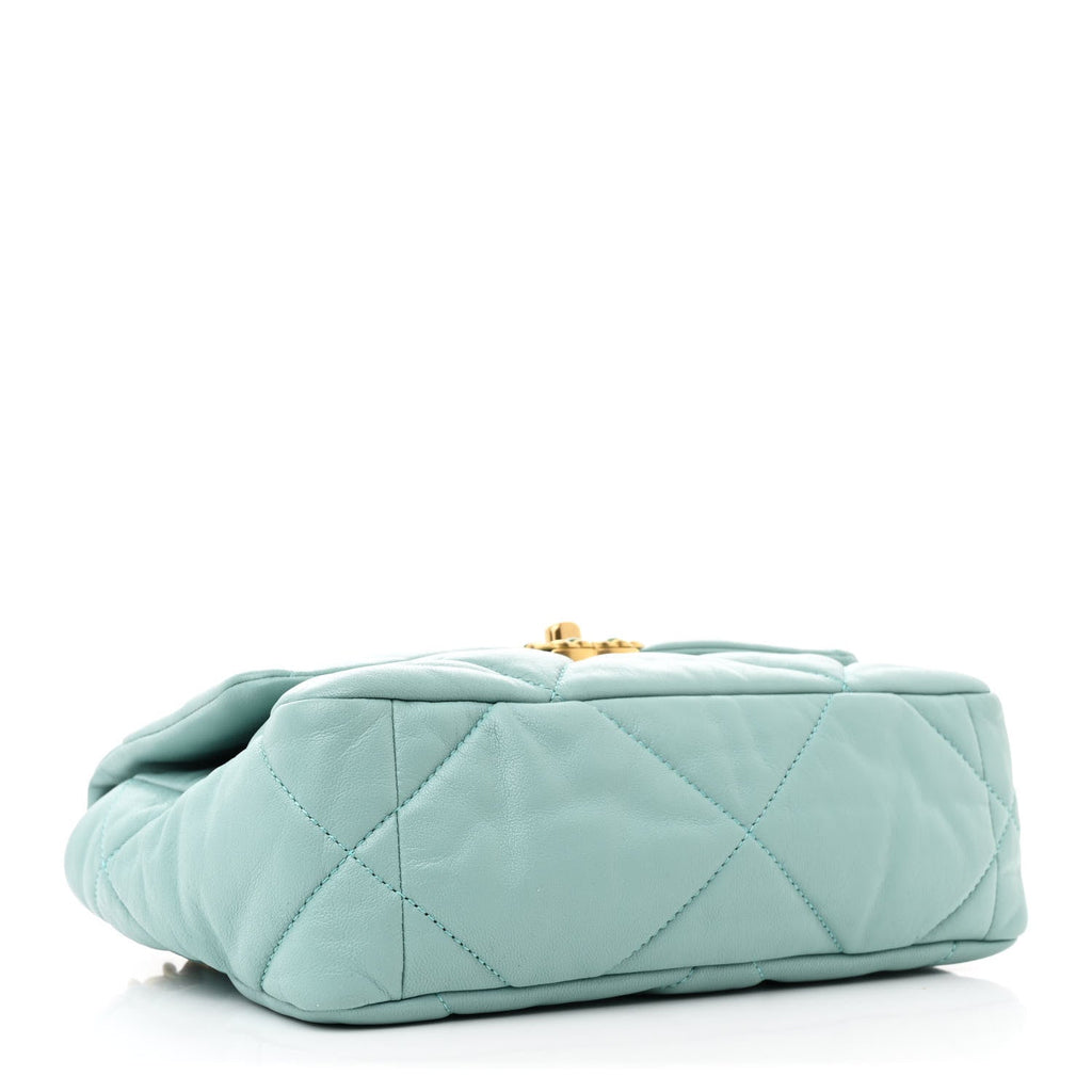 Shiny Lambskin Quilted Medium Chanel 19 Flap Neon Blue