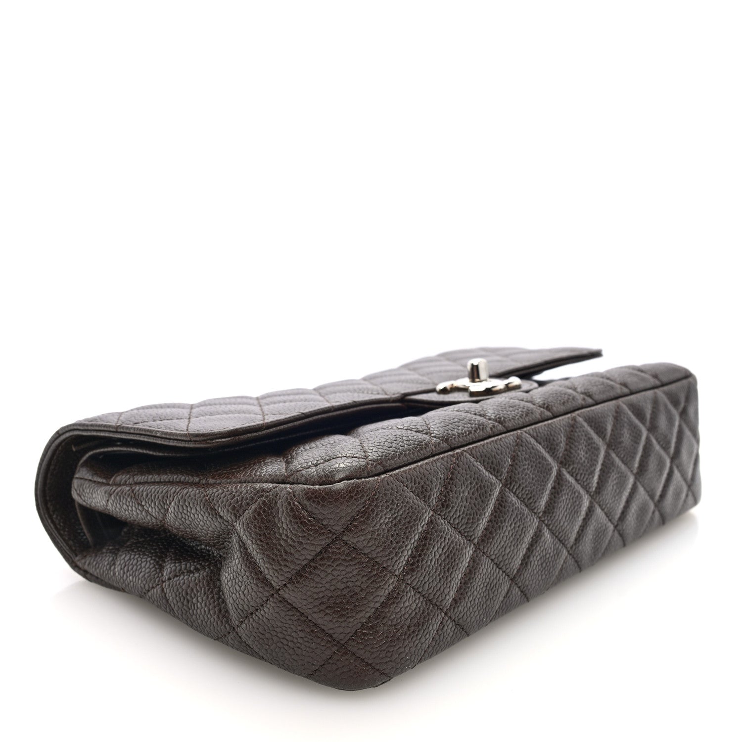 Caviar Quilted Medium Double Flap Brown