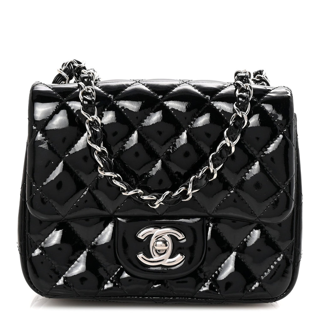 Patent Calfskin Quilted Mini Square Flap Black