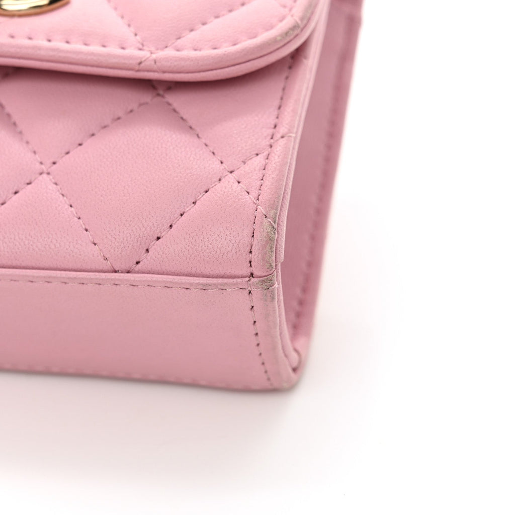 Lambskin Quilted Mini Trendy CC Clutch With Chain Light Pink