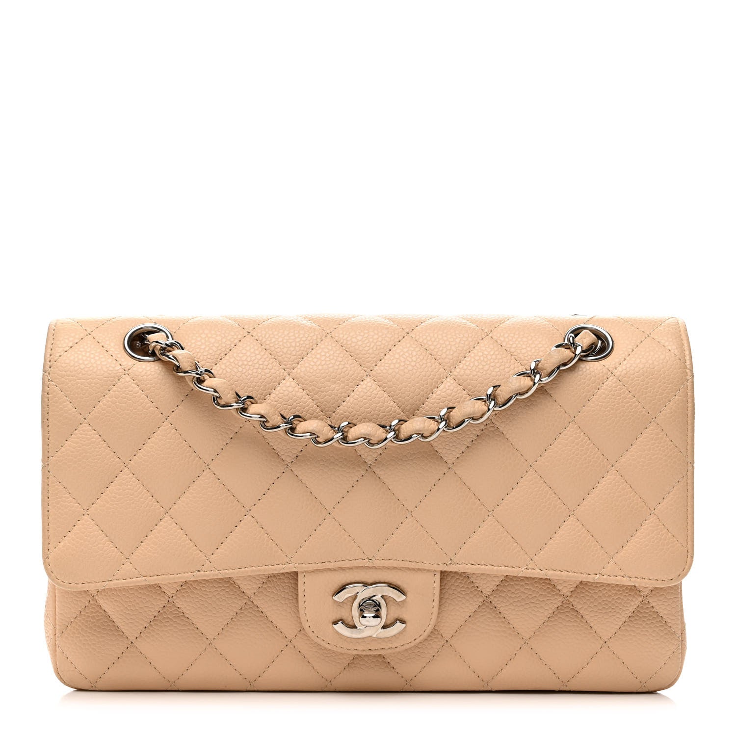 Caviar Quilted Medium Double Flap Beige Clair