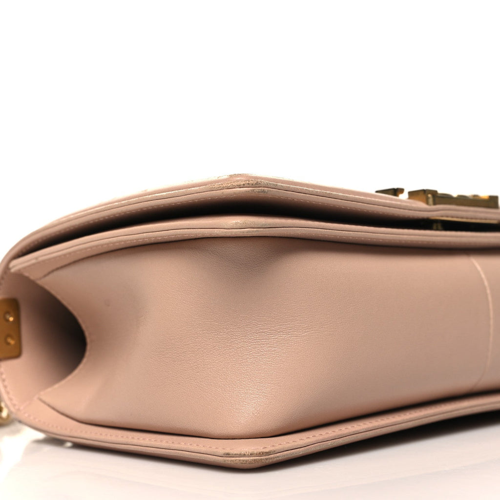 Lambskin Chevron Chain Stitched Medium Boy Flap Beige