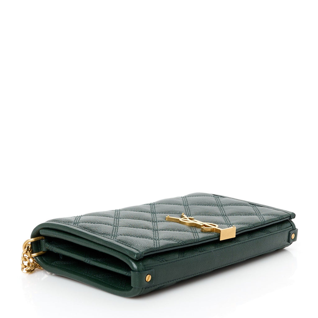 Lambskin Diamond Quilted Becky Chain Wallet Vert Fonce