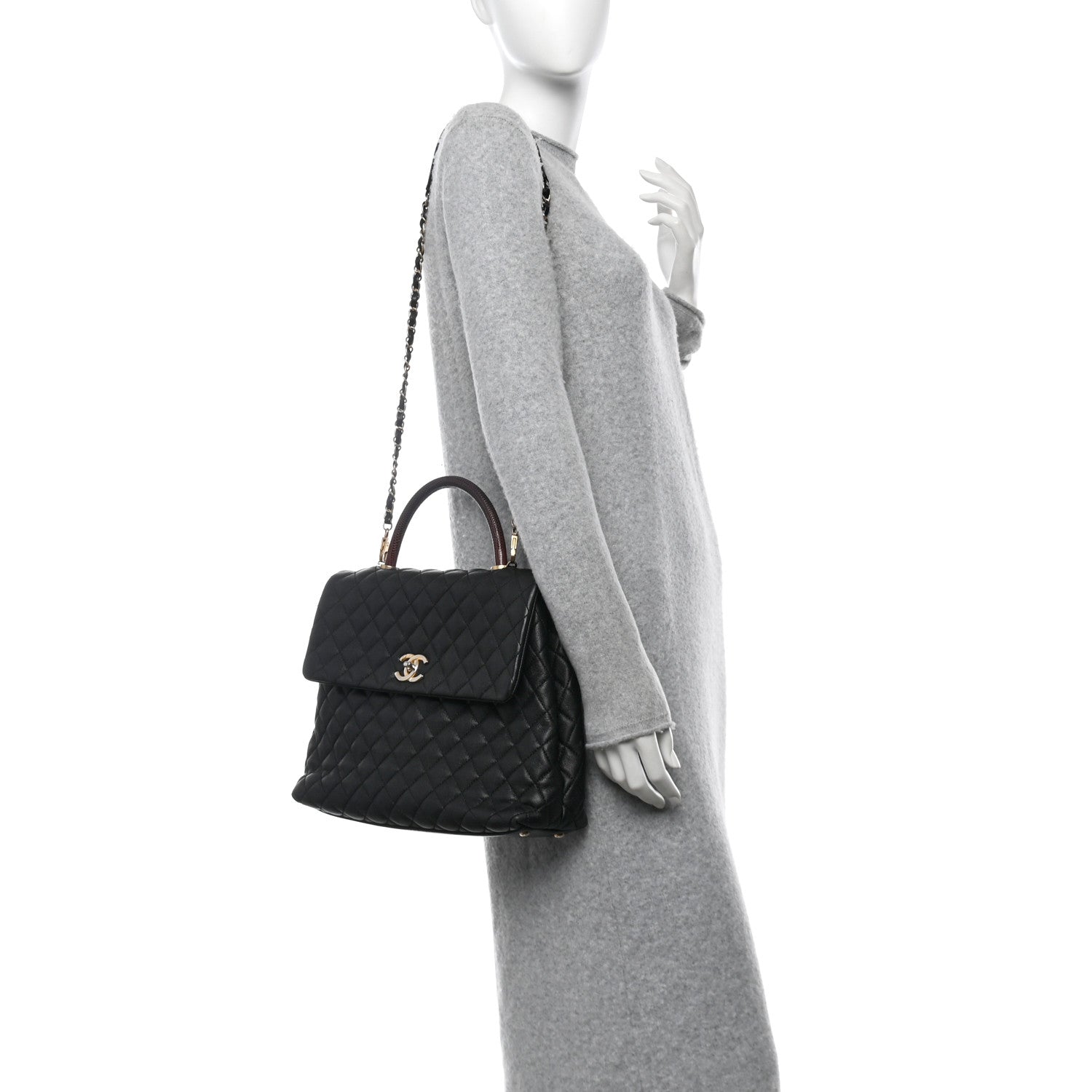 Caviar Lizard Quilted Large Coco Handle Flap Black