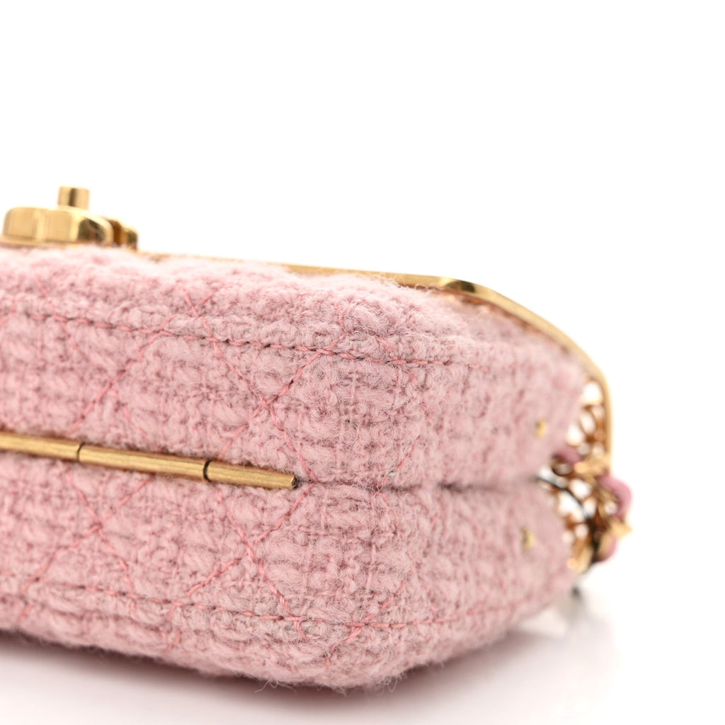 Metal Tweed Logo CC Minaudiere Mini Flap Bag Pink Gold