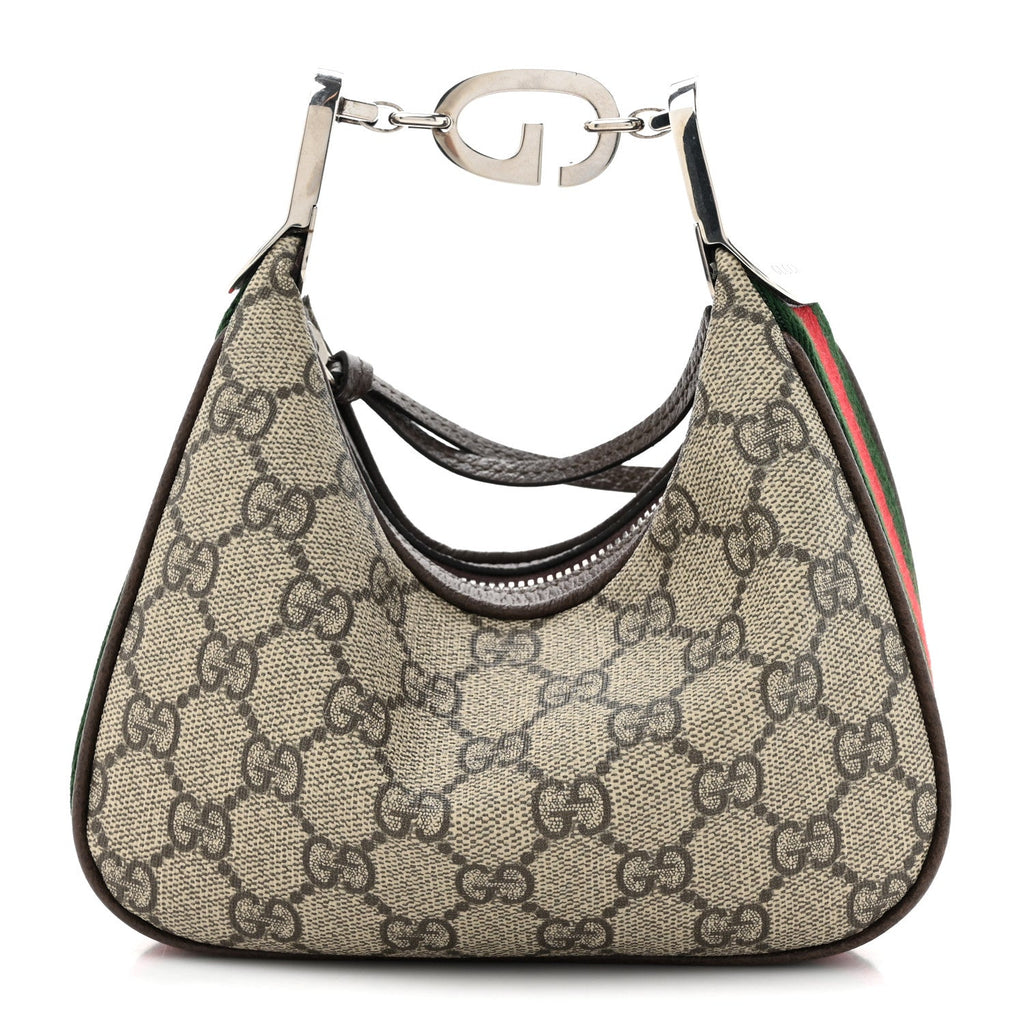 GG Supreme Monogram Textured Dollar Calfskin Web Mini Attache Bag Beige Ebony New Acero