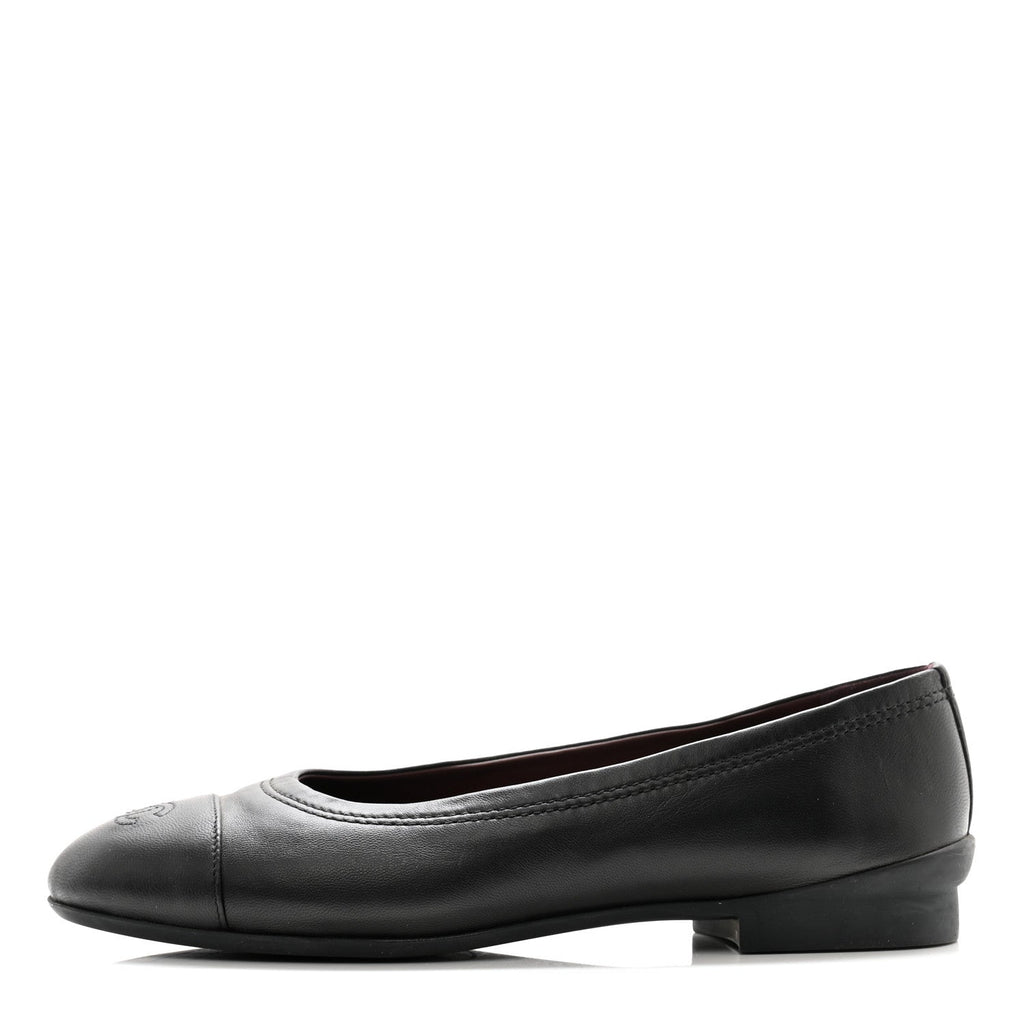 Lambskin Cap Toe CC Uniform Ballerina Flats 39 Black
