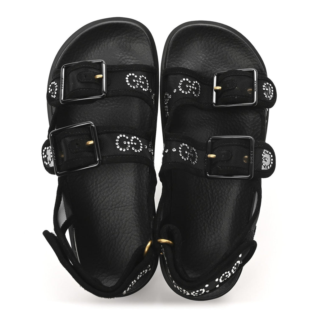 Tela Retino Kid Scamosciato Crystal GG Monogram Womens Dad Sandals 36 Black
