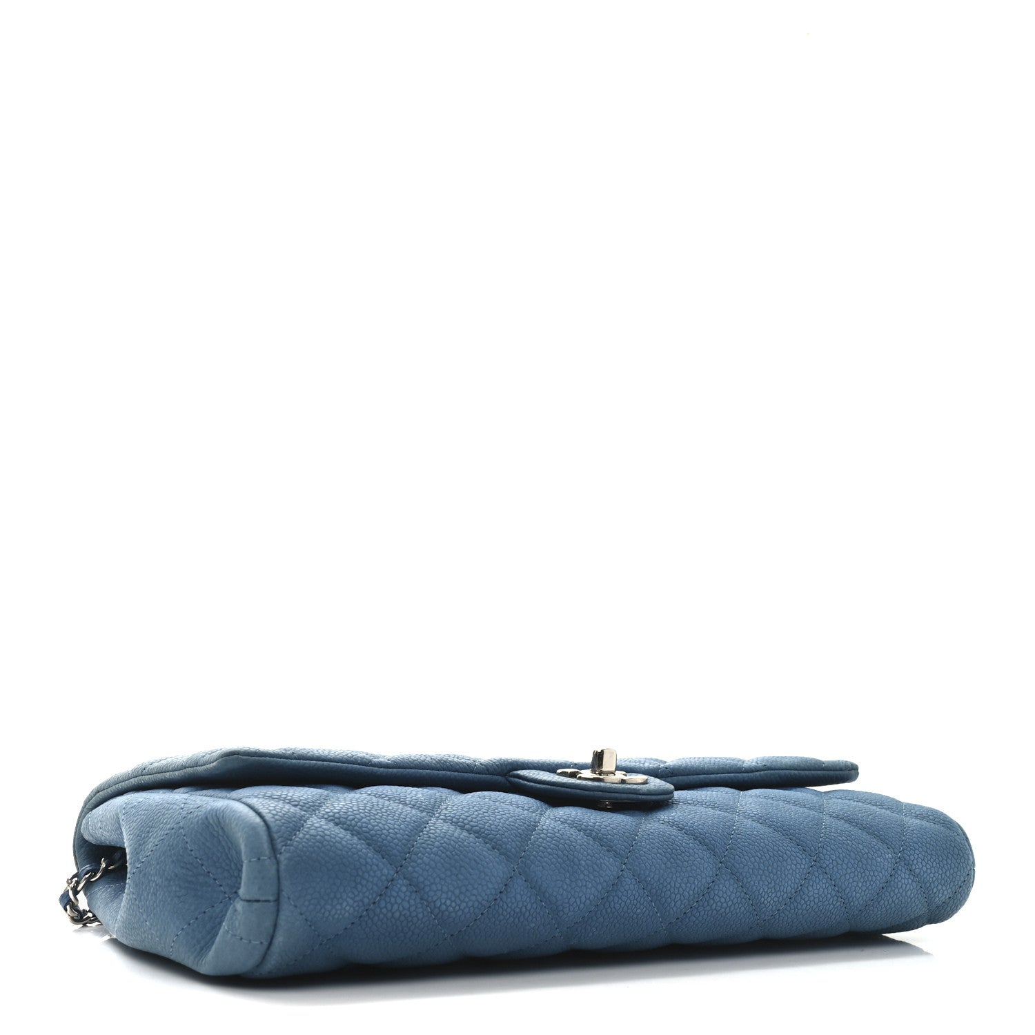Iridescent Caviar Quilted Clutch With Chain Flap Blue