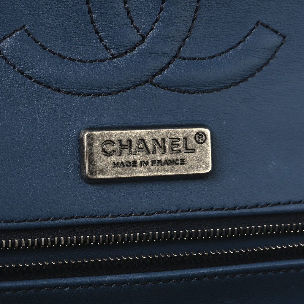 Metallic Snakeskin Medium Double Flap Blue