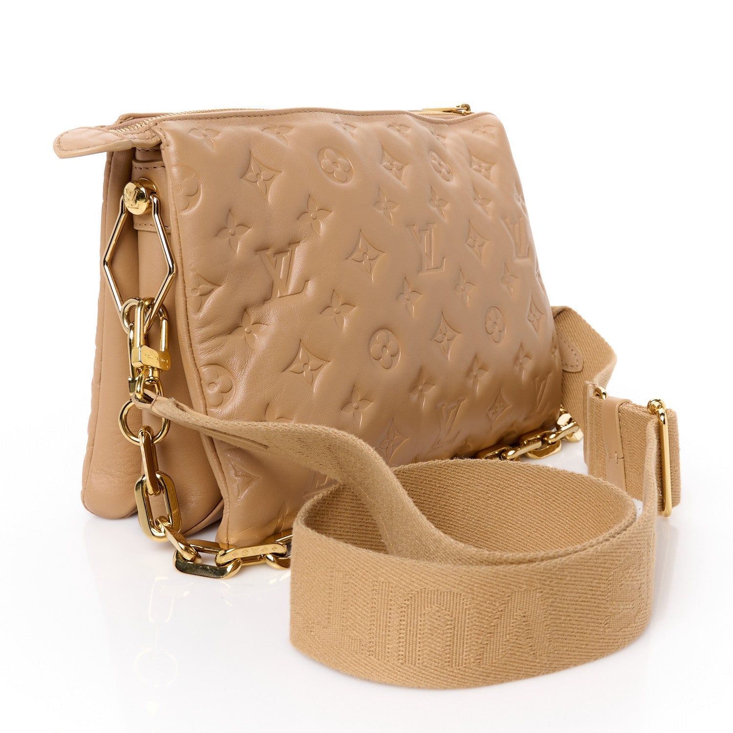 Lambskin Embossed Monogram Coussin PM Camel