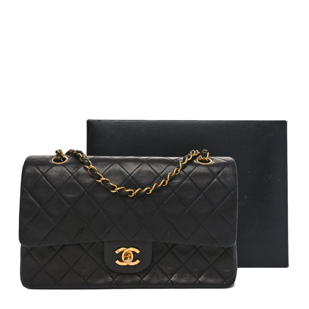 Lambskin Quilted Medium Double Flap Black