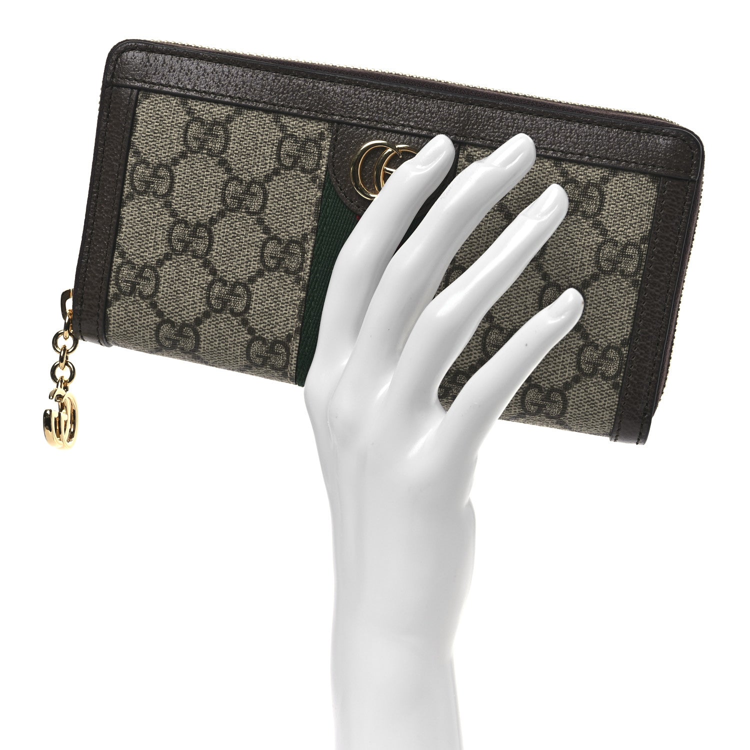 GG Supreme Monogram Web Ophidia Zip Around Wallet Brown