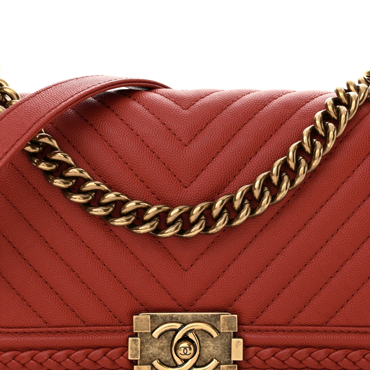 Caviar Chevron Quilted Braided Small Boy Flap Red (TEST SECOND PRODUCT)