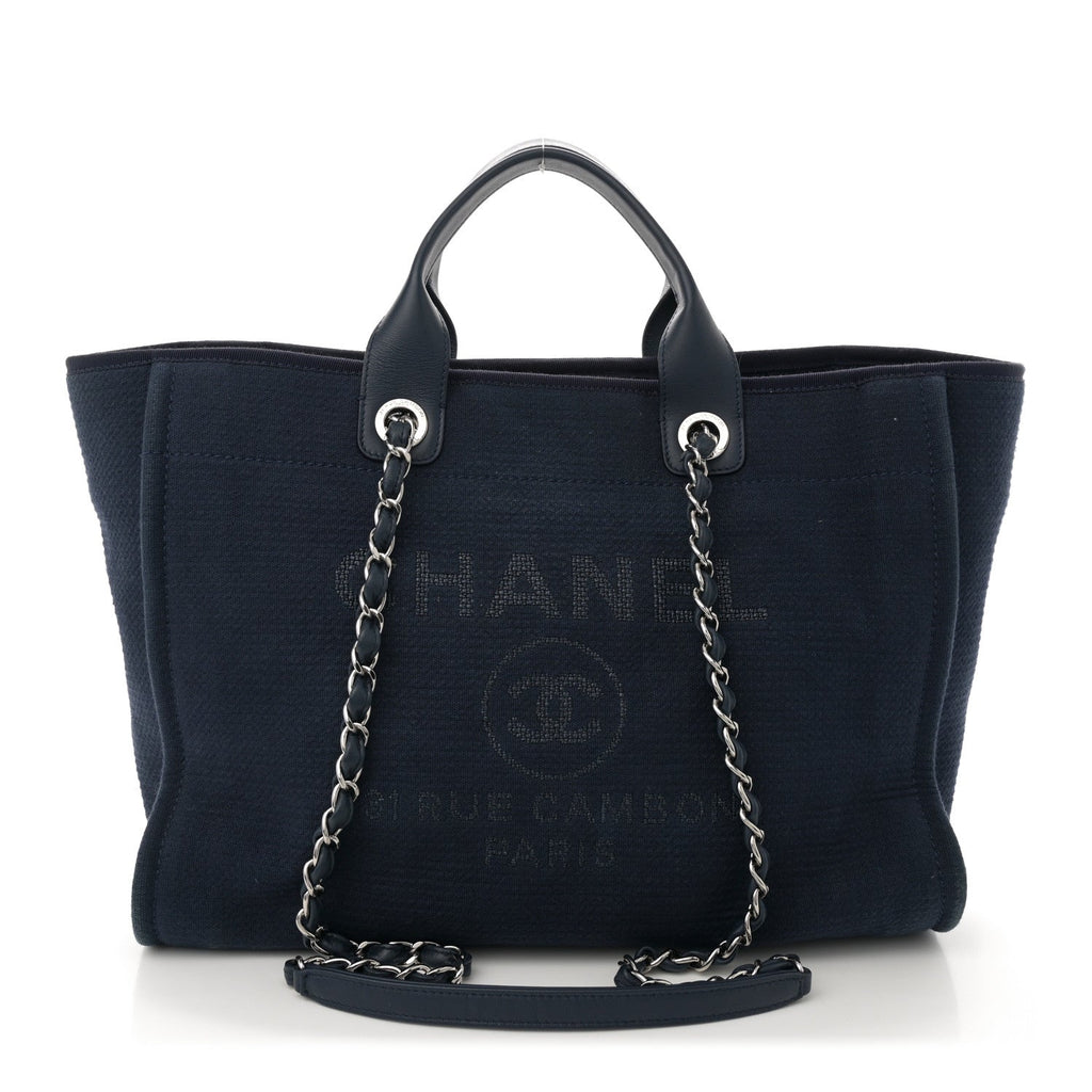 Mixed Fibers Calfskin Medium Deauville Tote Dark Blue