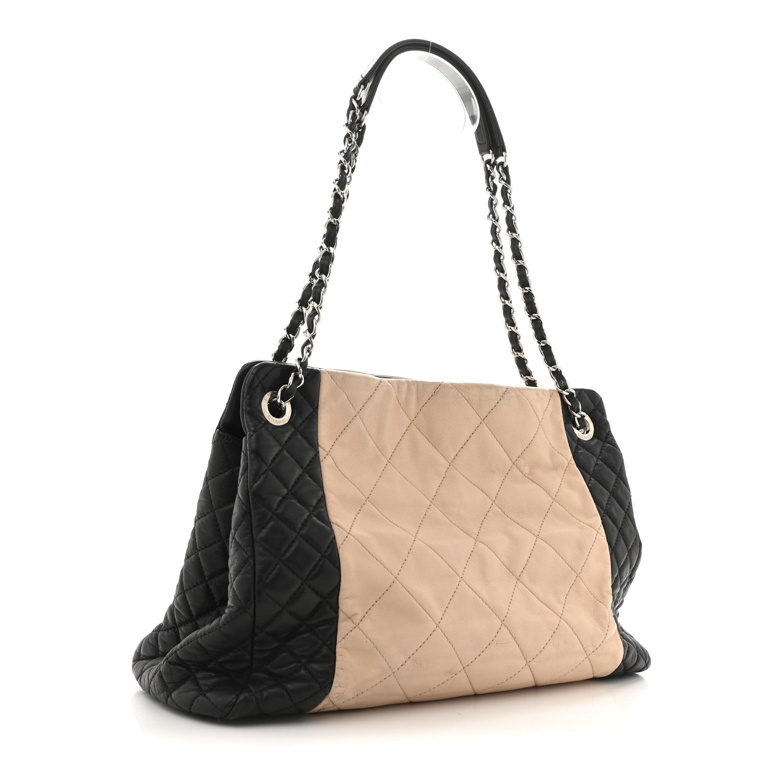 Lambskin Quilted CC Shopping Tote Black Rose Clair