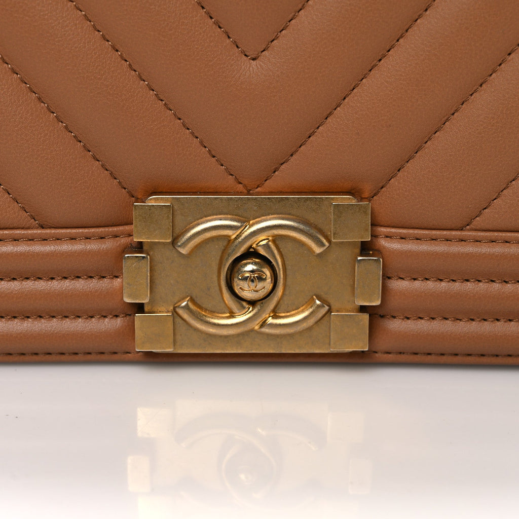 Calfskin Chevron Quilted Medium Boy Flap Beige