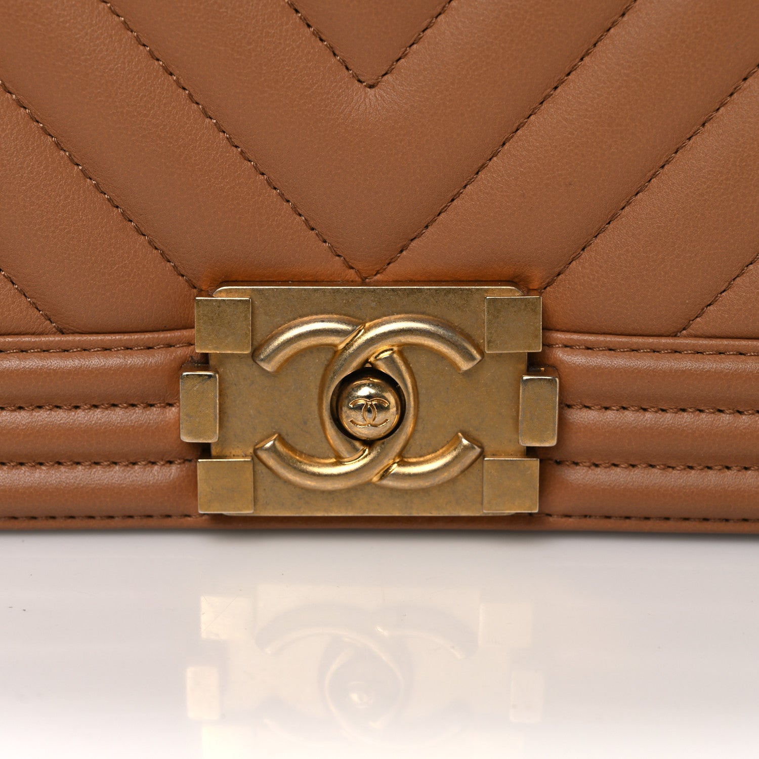 Calfskin Chevron Quilted Medium Boy Flap Beige