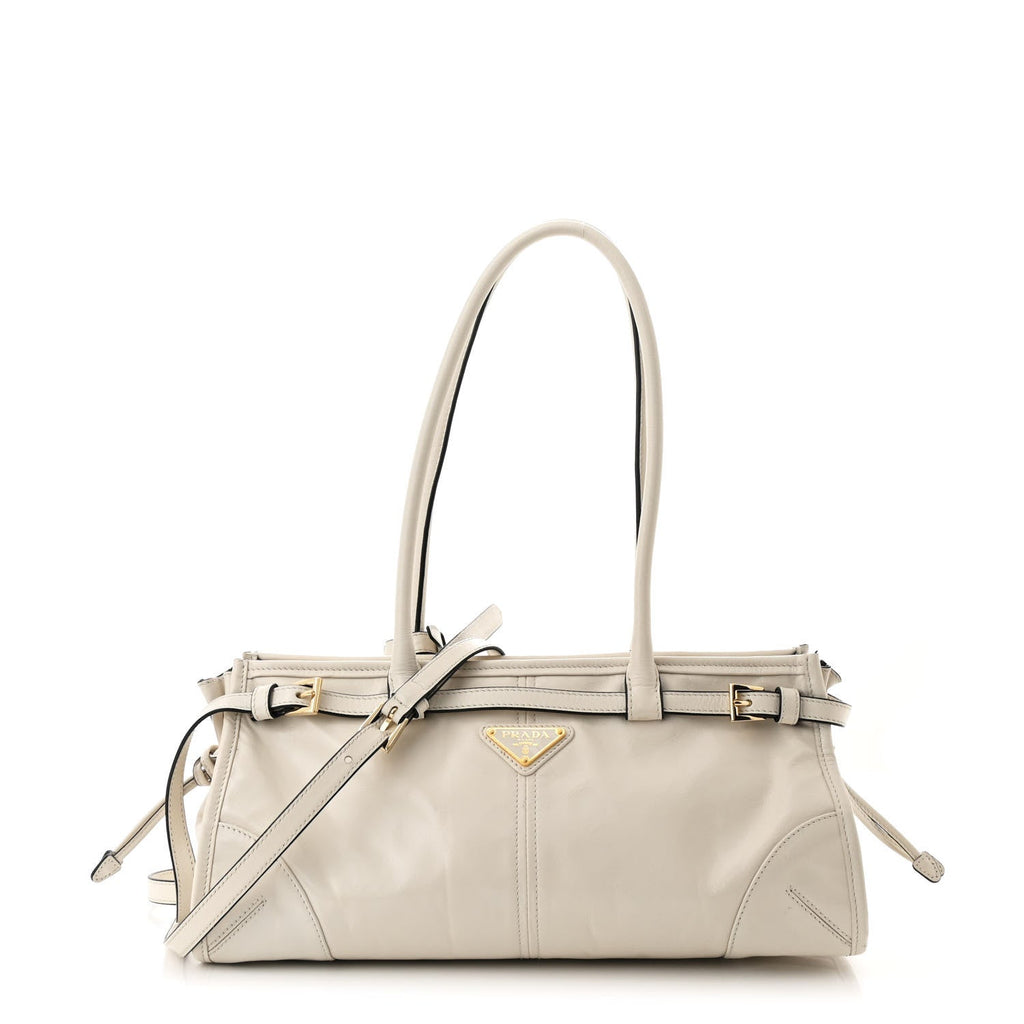 Glossy Calfskin Triangle Medium Bonnie Shoulder Bag White