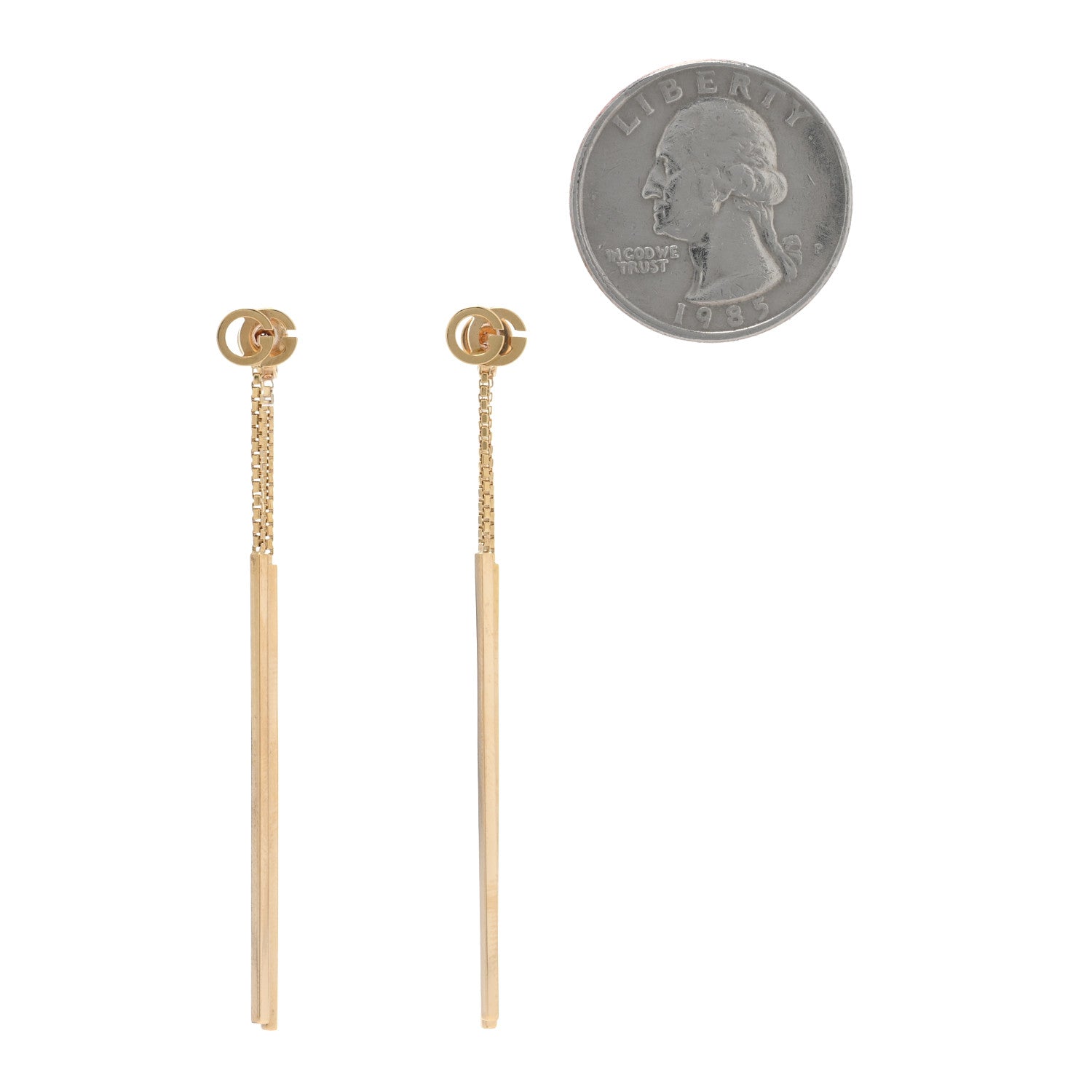 18K Yellow Gold Running G Drop Chain Earrings
