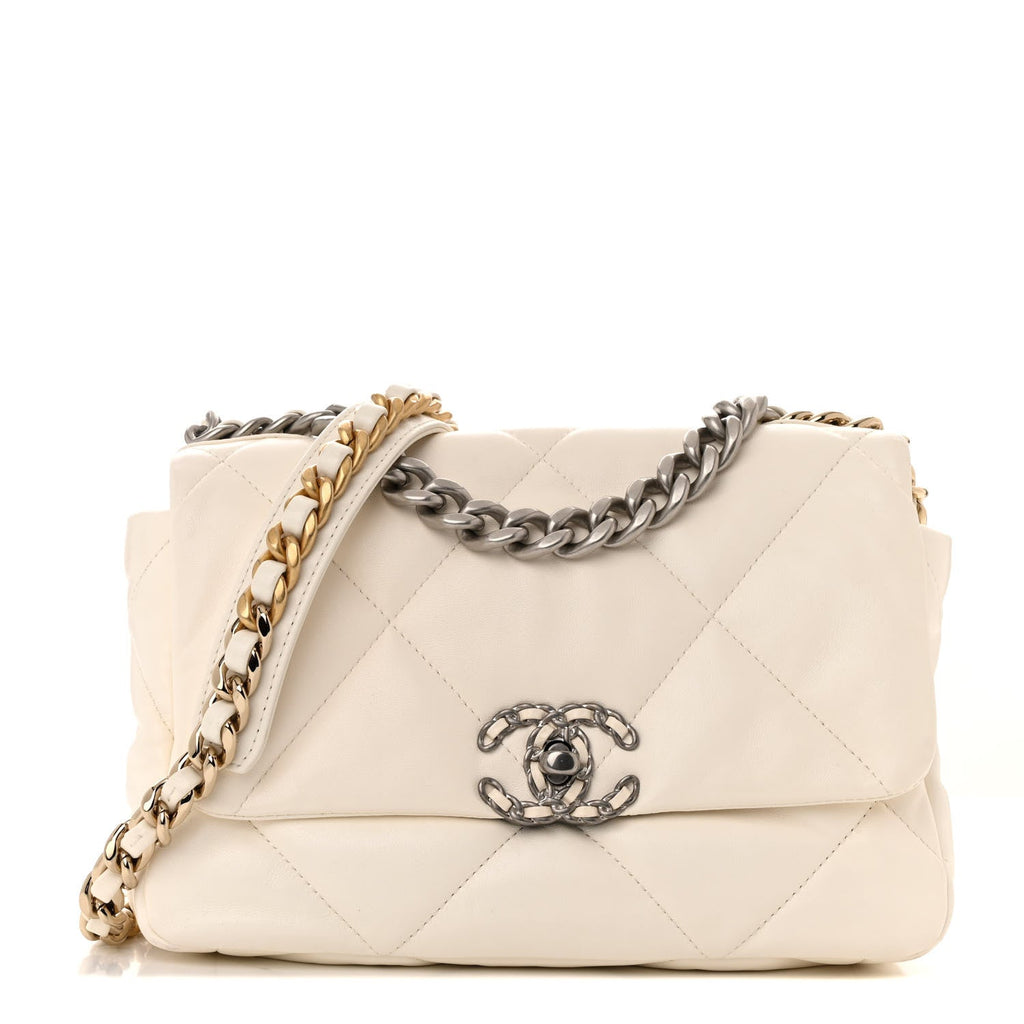 Goatskin Quilted Medium Chanel 19 Flap White