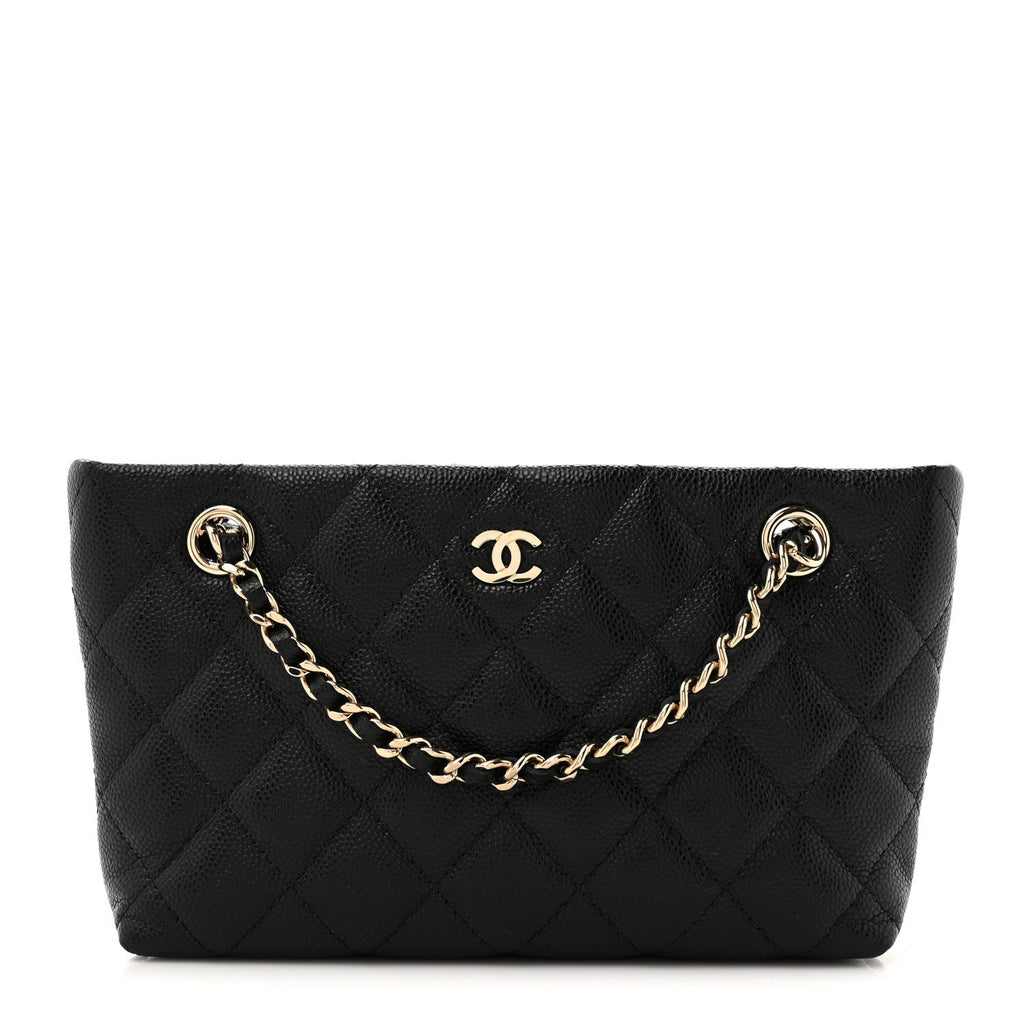 Caviar Quilted Classic Clutch Tote With Chain Black