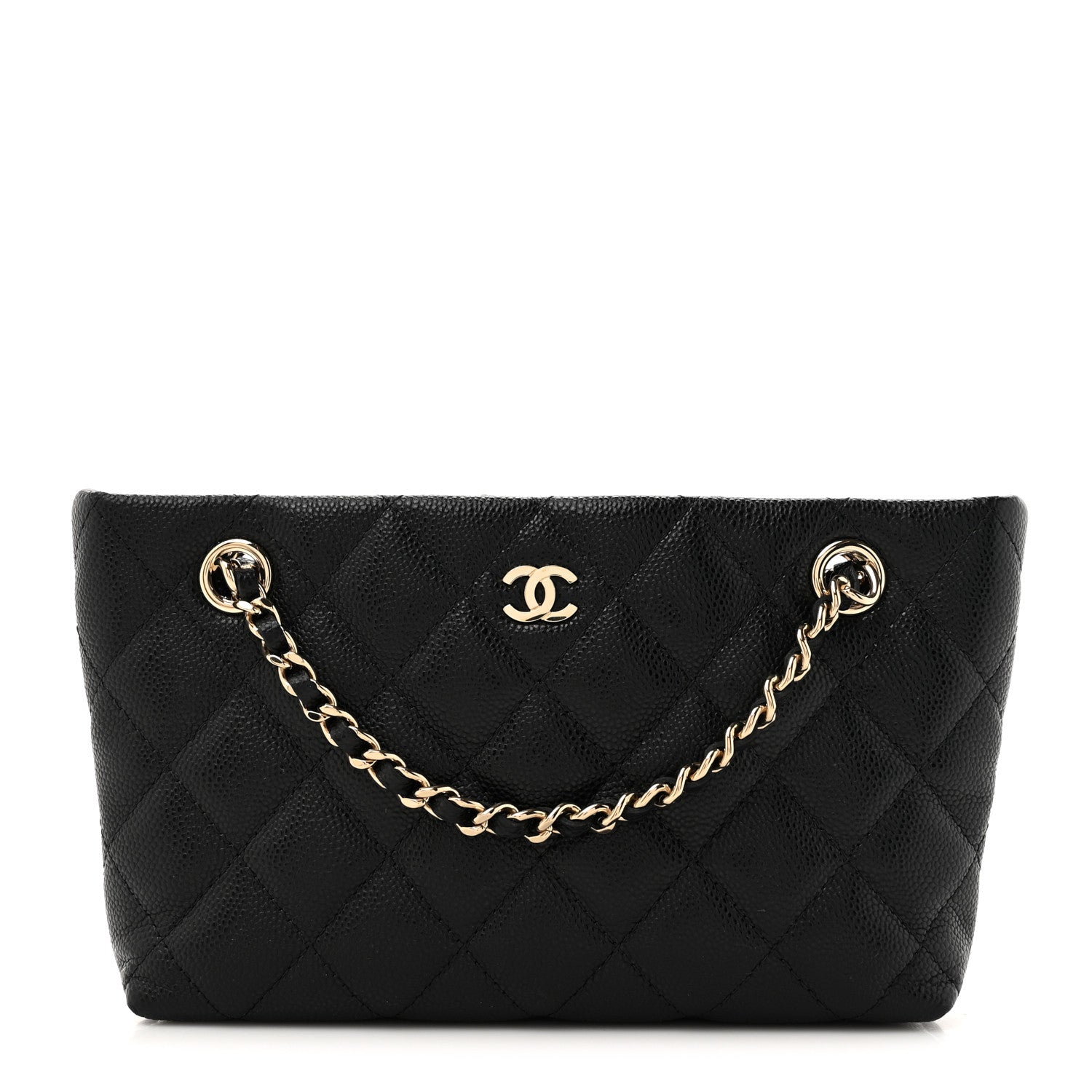 Caviar Quilted Classic Clutch Tote With Chain Black