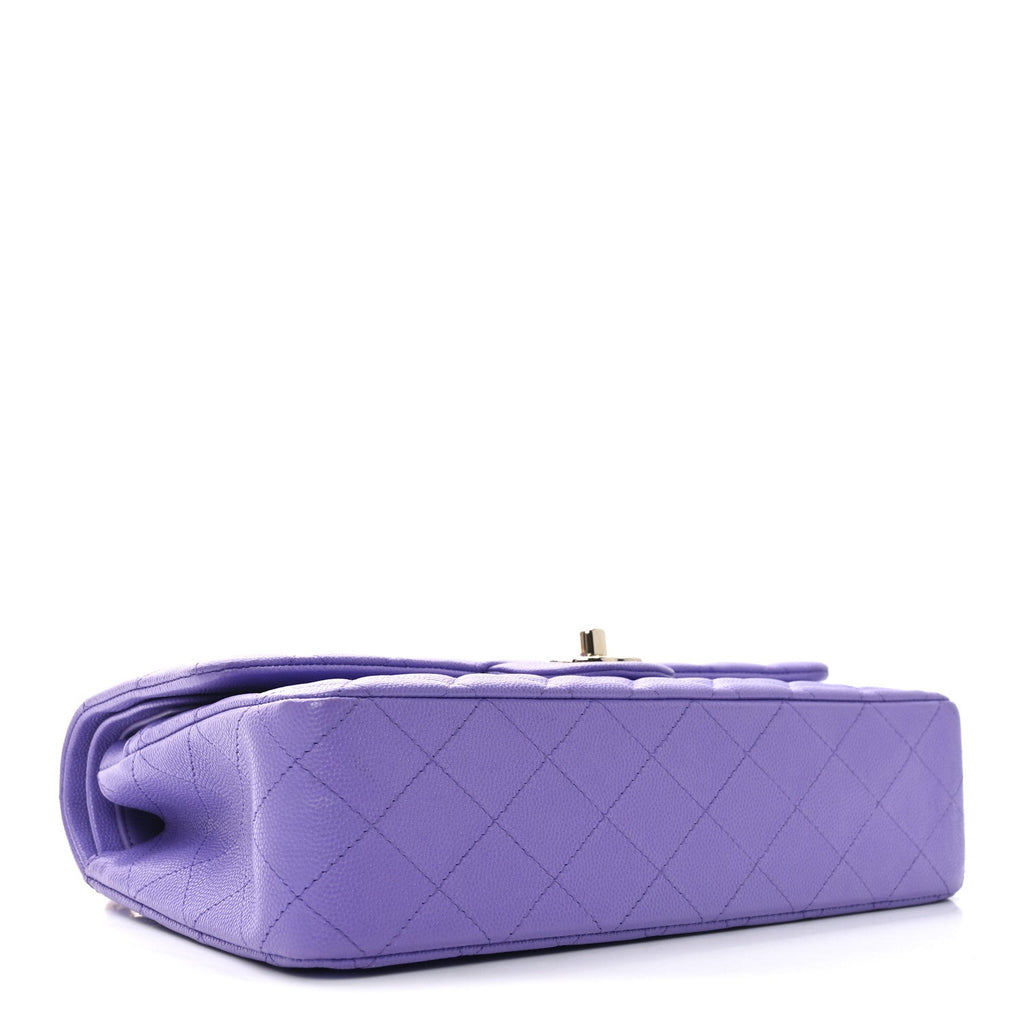 Caviar Quilted Medium Double Flap Purple