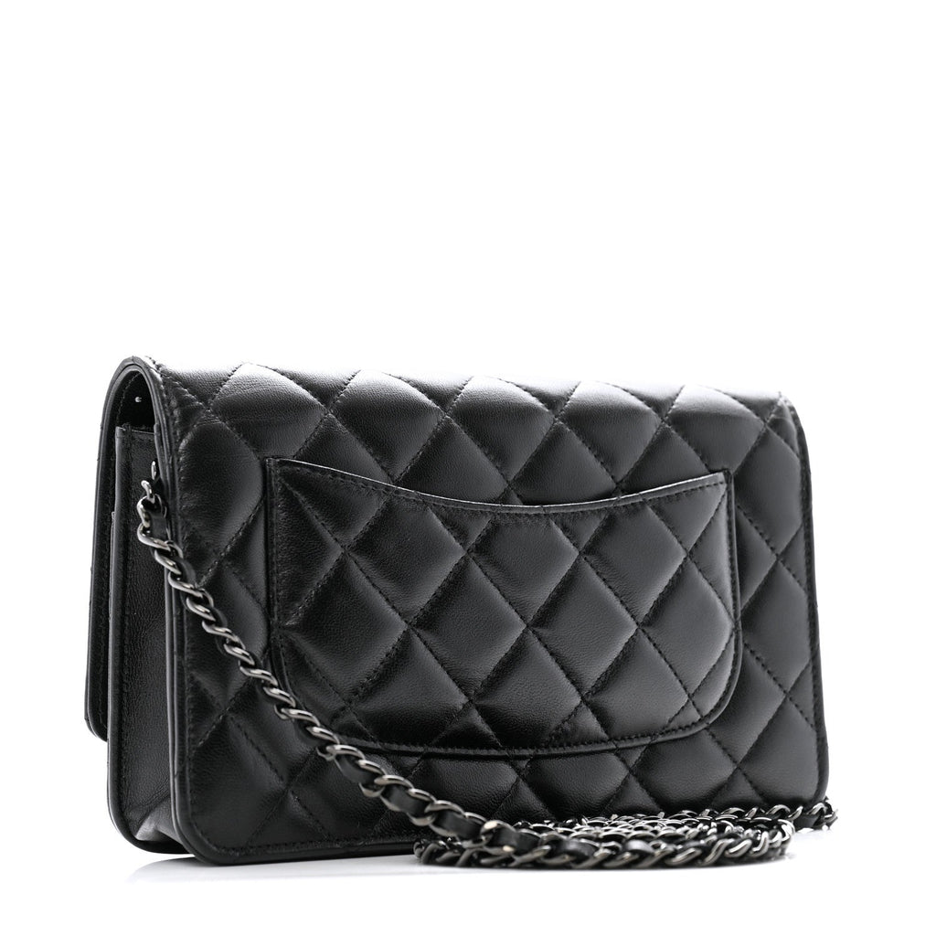 Lambskin Quilted Wallet On Chain WOC So Black