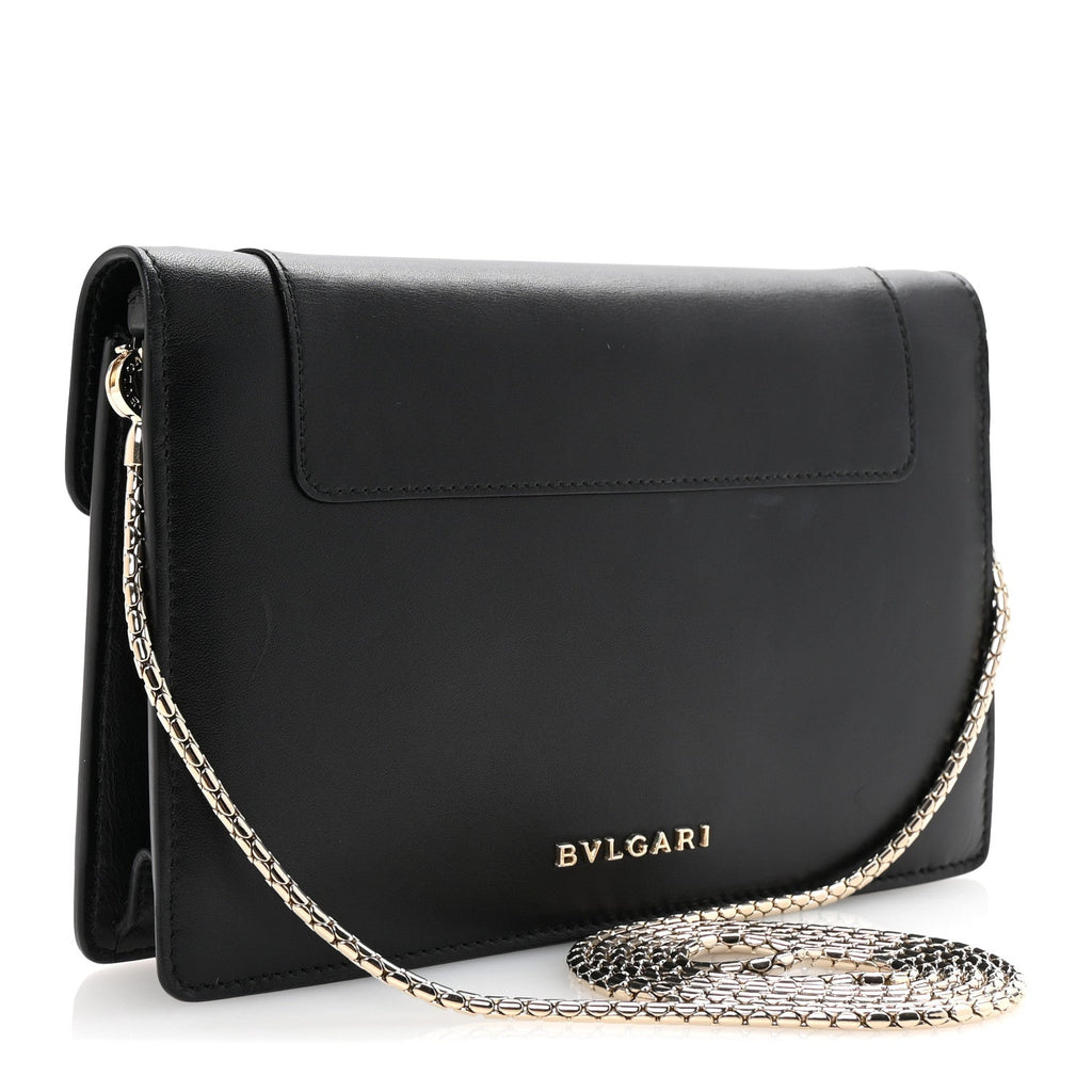 Calfskin Serpenti Forever Chain Wallet Black