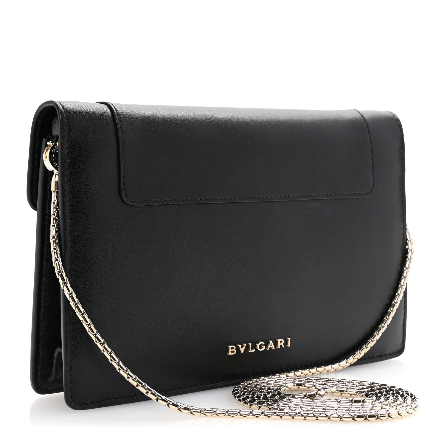 Calfskin Serpenti Forever Chain Wallet Black