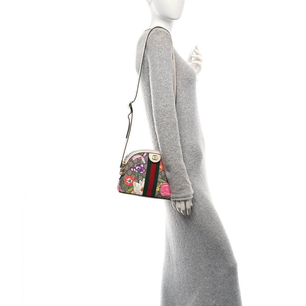 GG Supreme Monogram Flora Web GG Small Ophidia Dome Shoulder Bag White