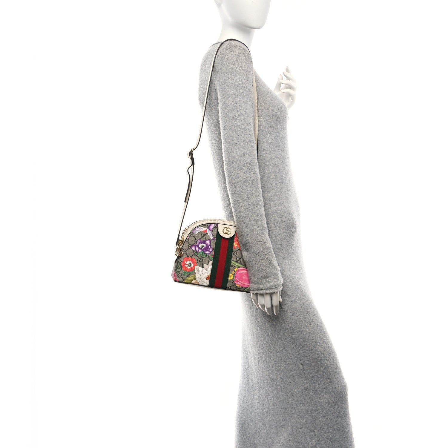 GG Supreme Monogram Flora Web GG Small Ophidia Dome Shoulder Bag White