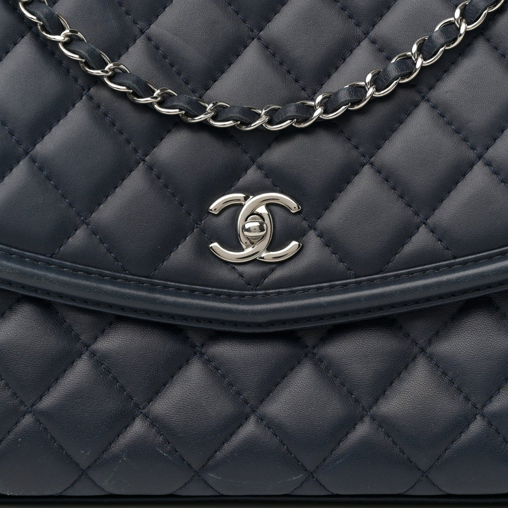 Lambskin Quilted Large Geometric Flap Navy