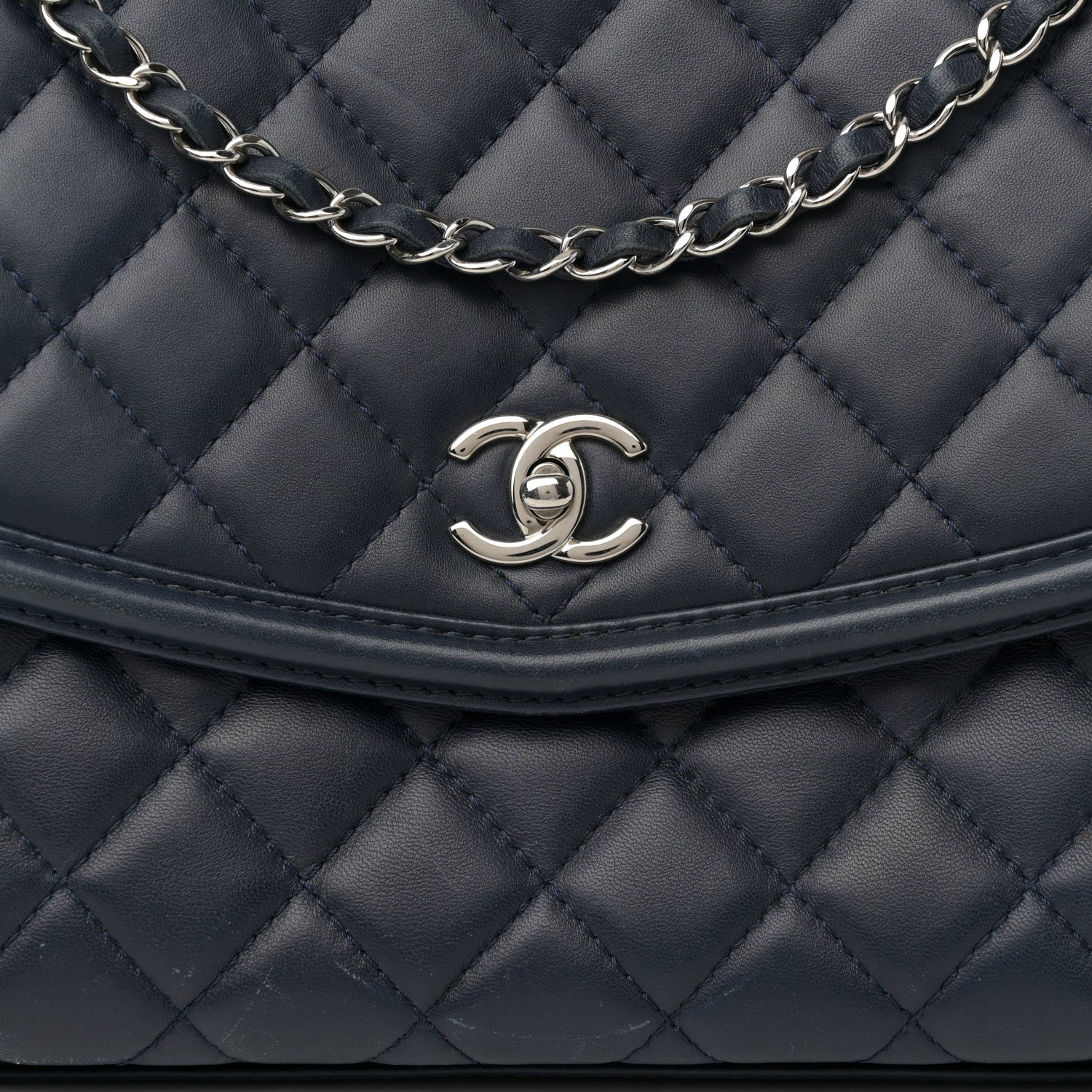 Lambskin Quilted Large Geometric Flap Navy
