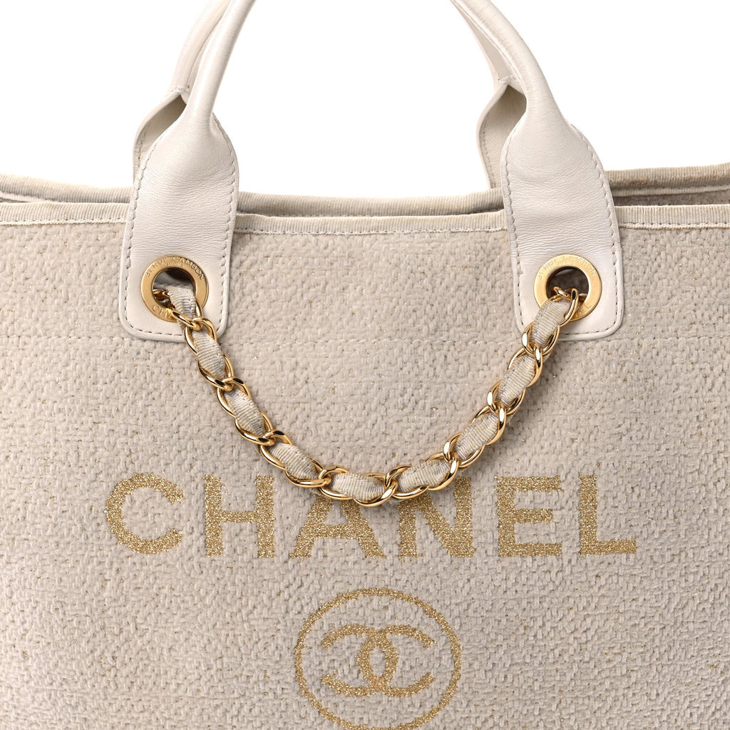 Lurex Boucle Medium Deauville Tote White