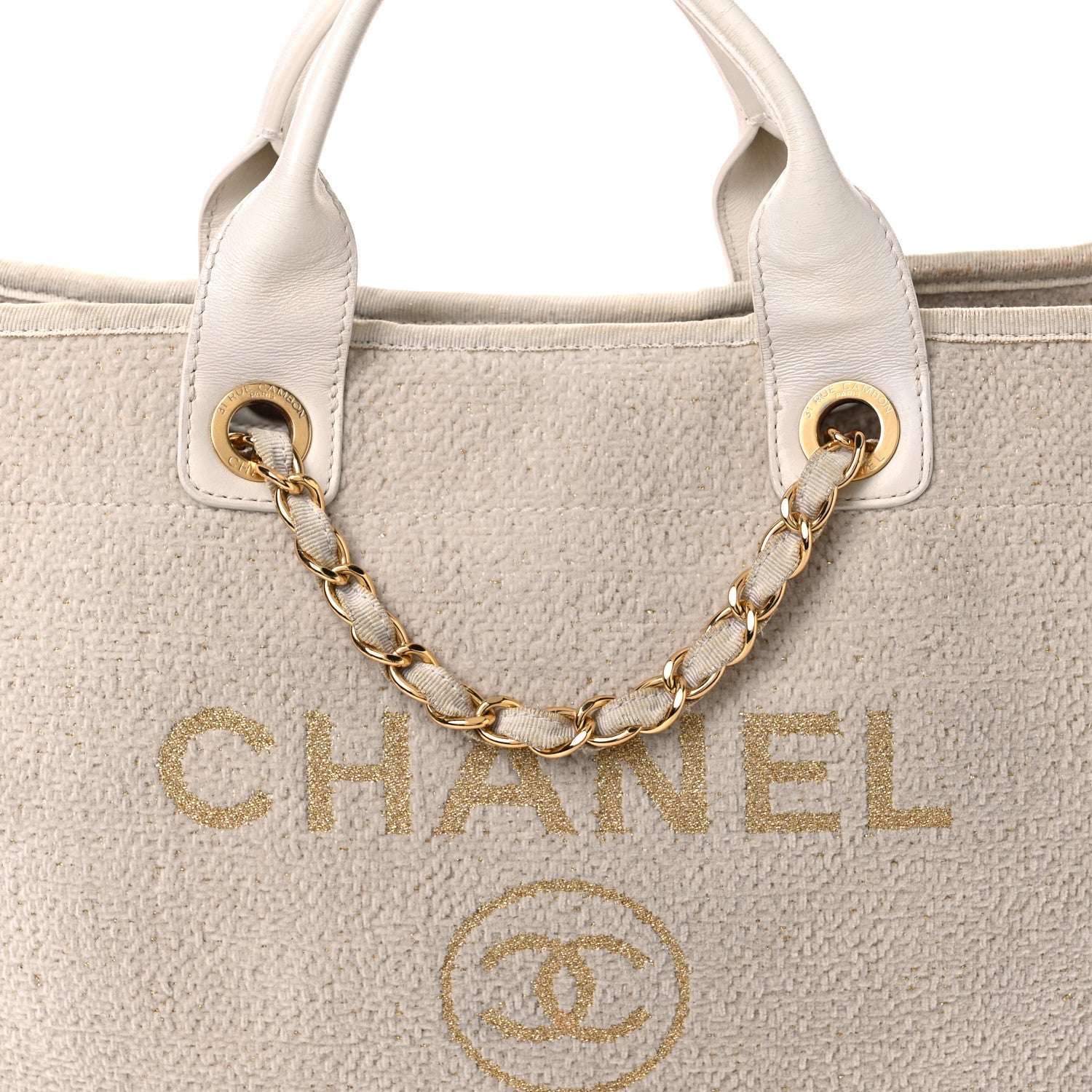 Lurex Boucle Medium Deauville Tote White