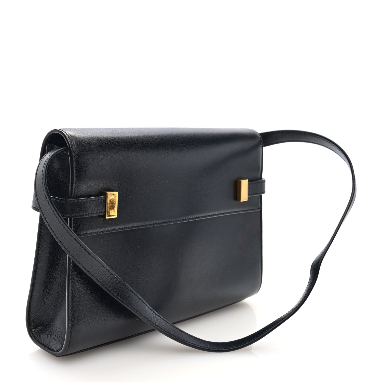 Smooth Calfskin Small Manhattan Shoulder Bag Black