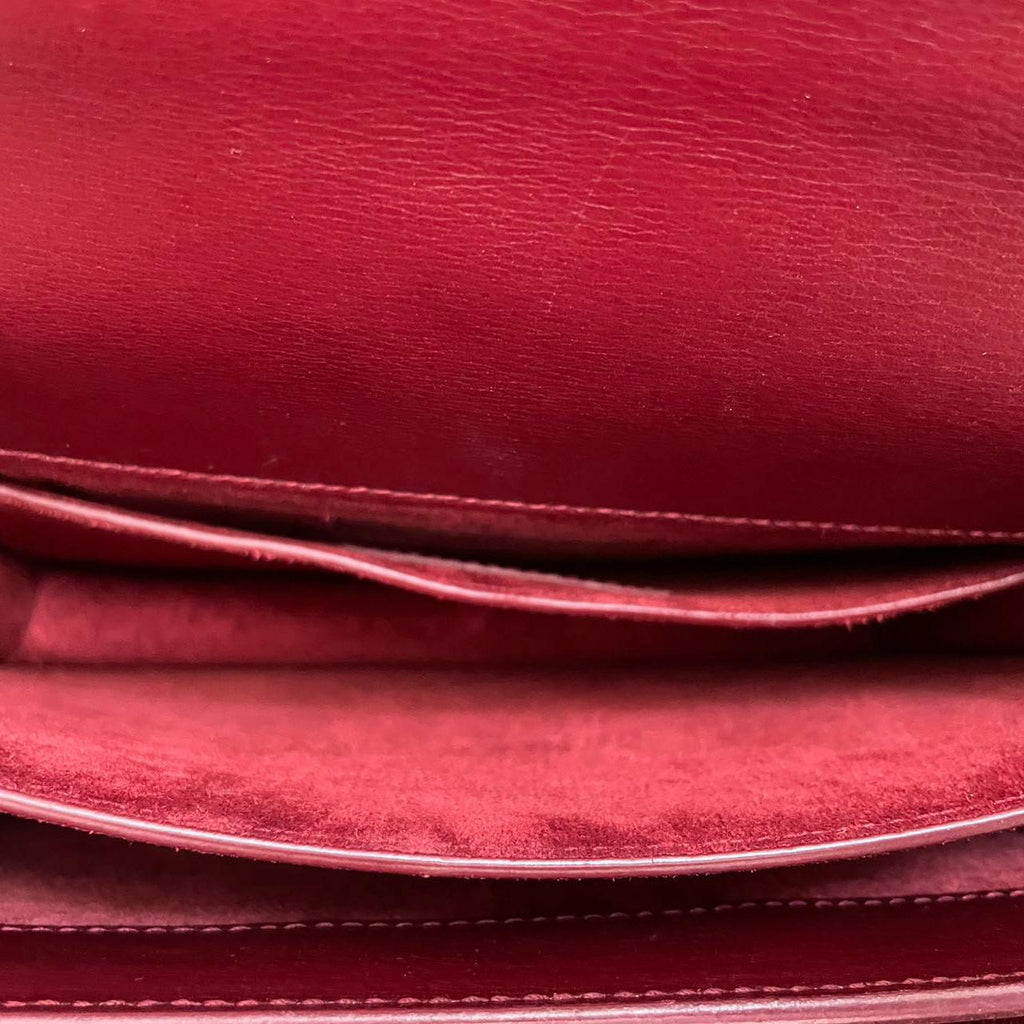 Saint Laurent Sunset Bag Burgundy Box Leder with Silver Hardware Medium
