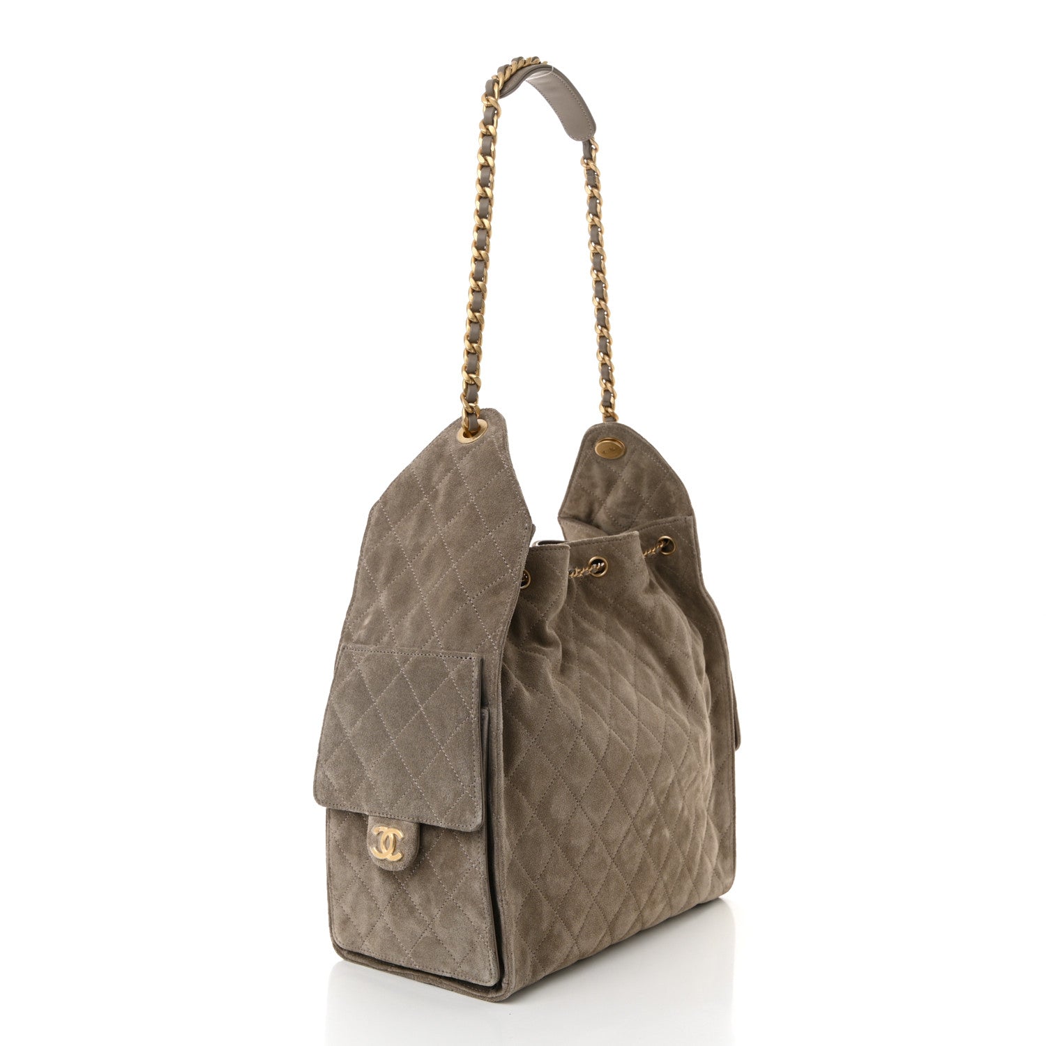 Suede Quilted Medium Chanel 25 Handbag Grey