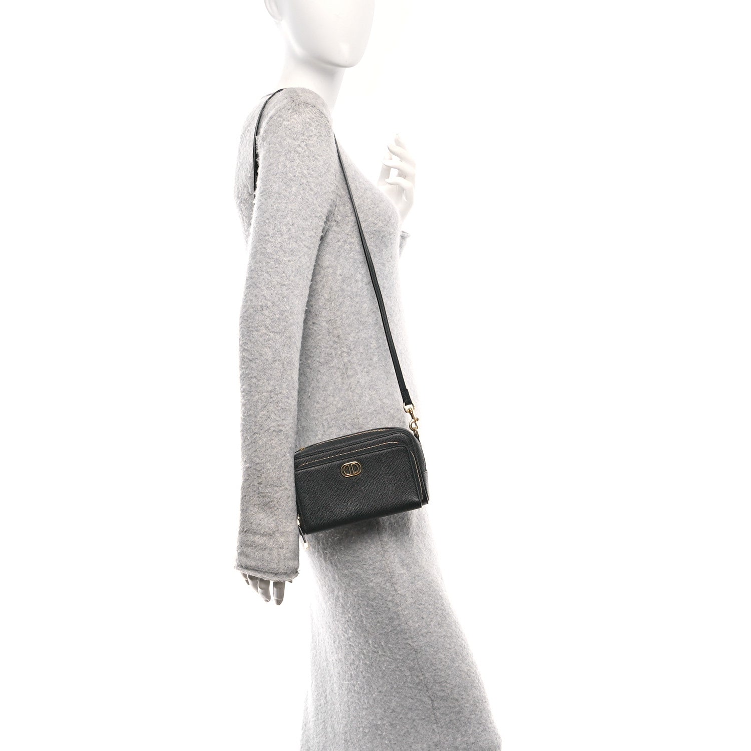 Grained Calfskin Caro Double Pouch Black