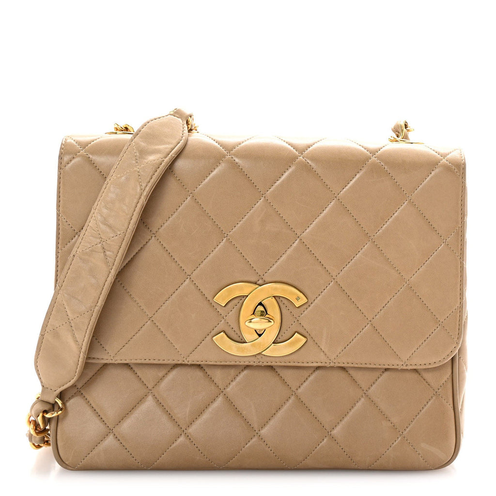 Lambskin Quilted Medium Square Flap Bag Beige