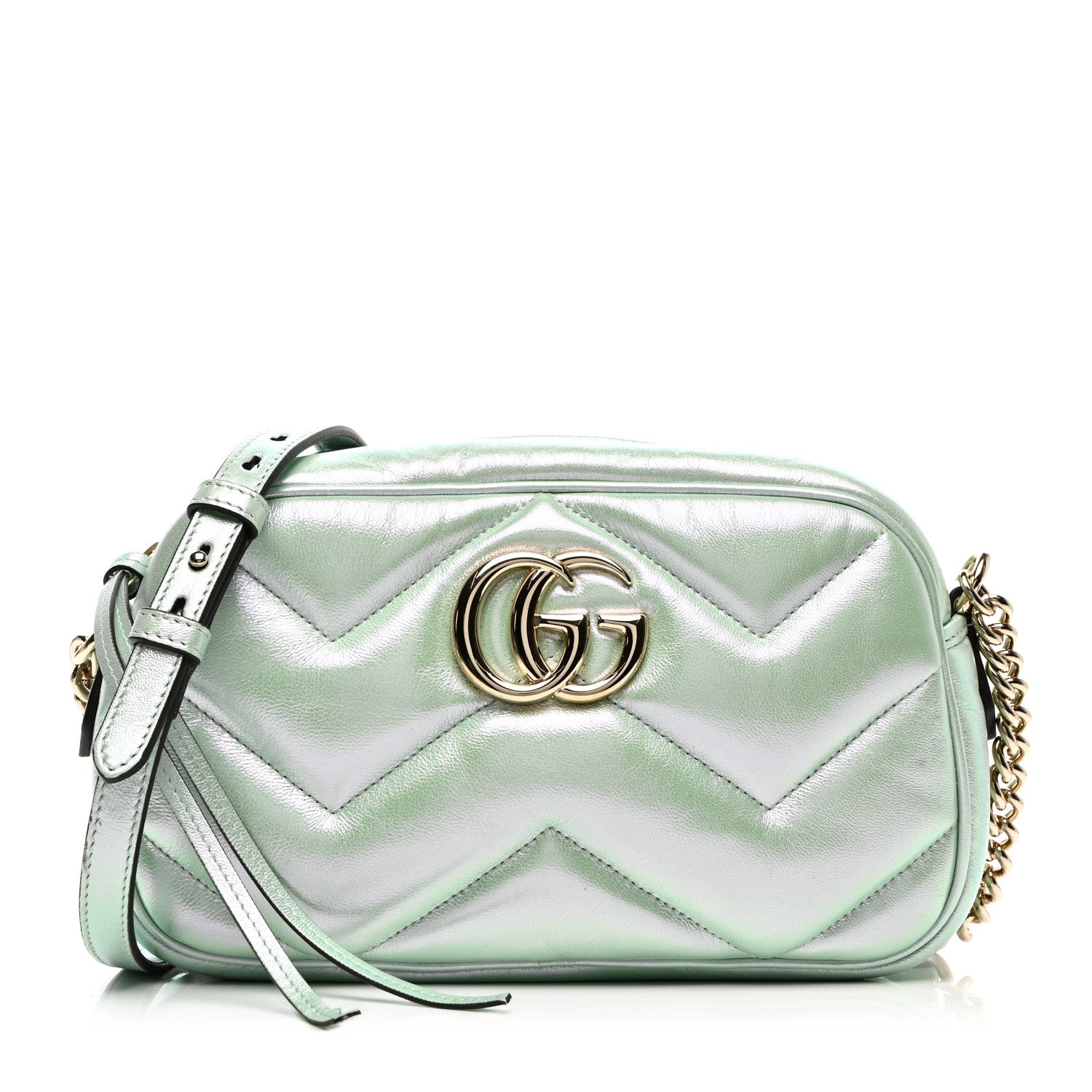 Iridescent Nappa Chevron Matelasse Small GG Marmont Chain Shoulder Bag Iridescent Salvy Green