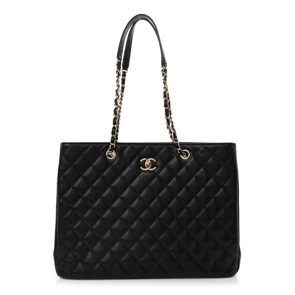 Caviar Quilted Large Shopping Tote Black