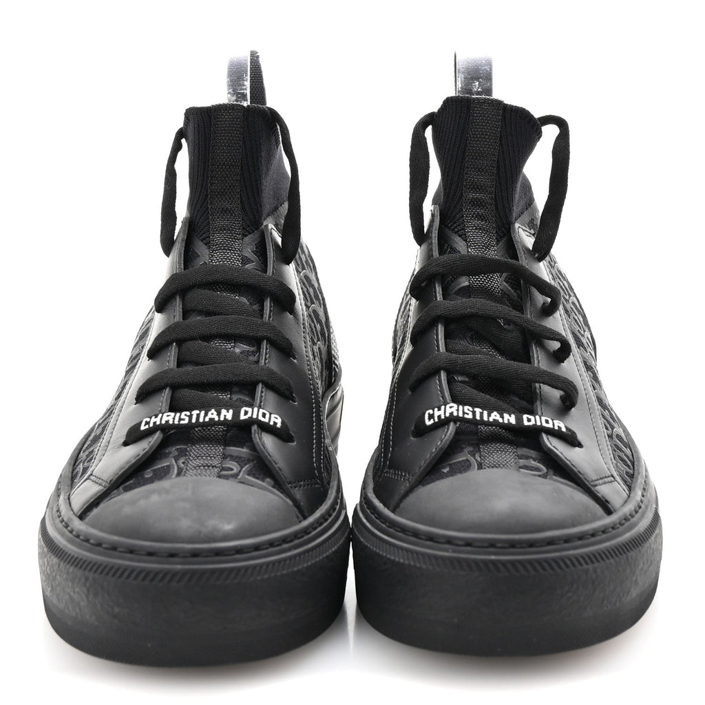 Technical Canvas Mesh Calfskin Womens Matte Oblique Walk'n Dior High Top Sneakers 36.5 Black