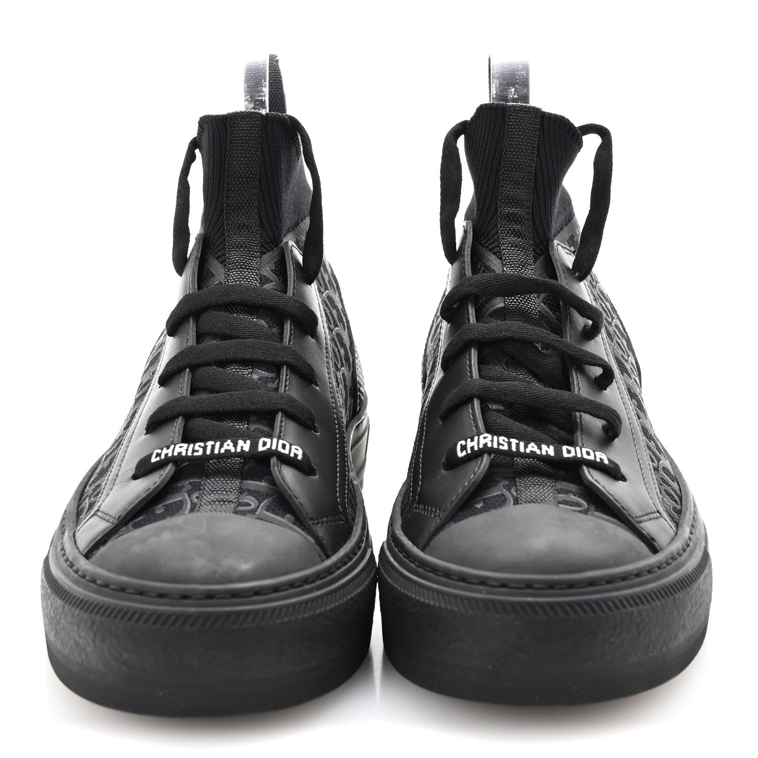 Technical Canvas Mesh Calfskin Womens Matte Oblique Walk'n Dior High Top Sneakers 36.5 Black