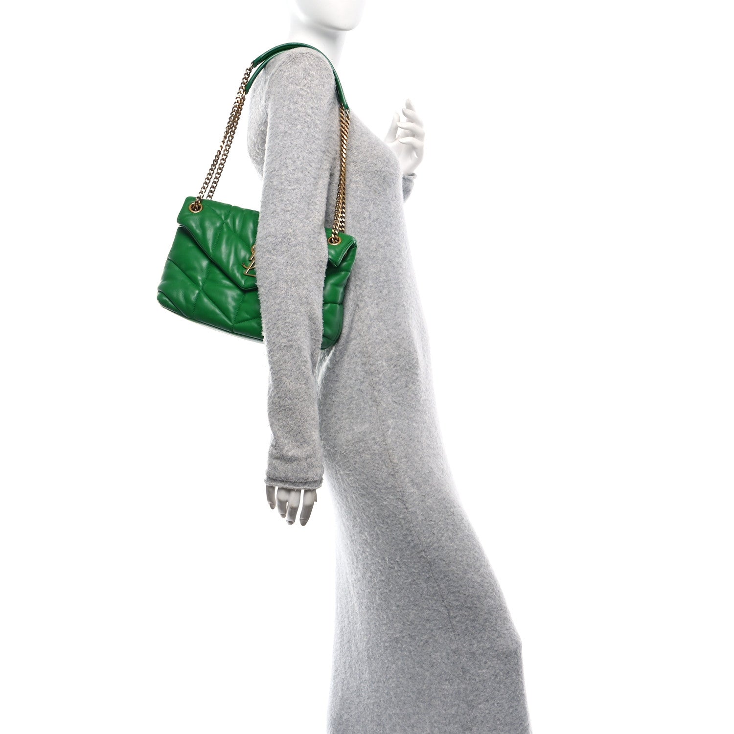 Lambskin Quilted Small Loulou Puffer Monogram Chain Satchel New Vert