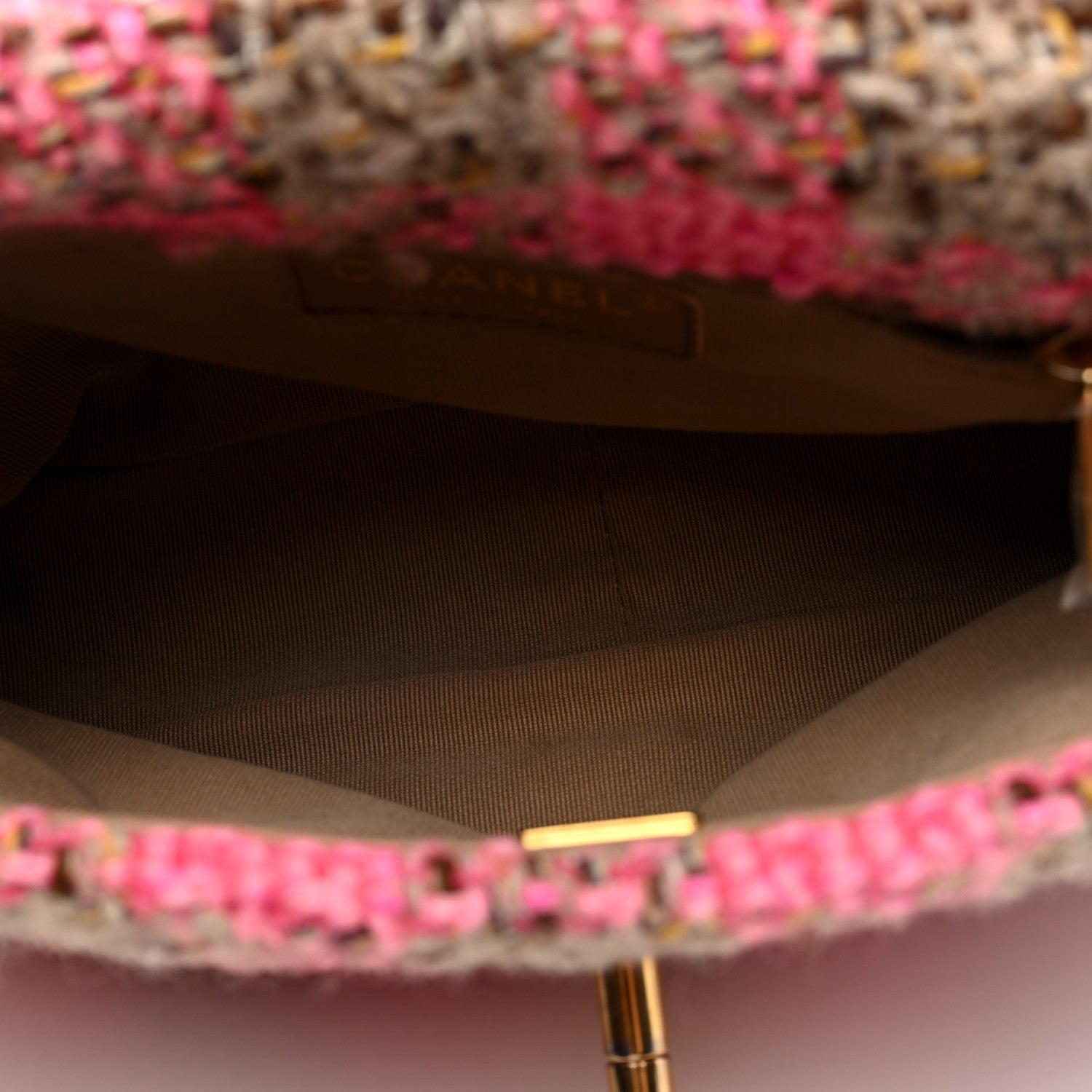 Wool Tweed Quilted Small Elegant Chain Flap Pink Brown