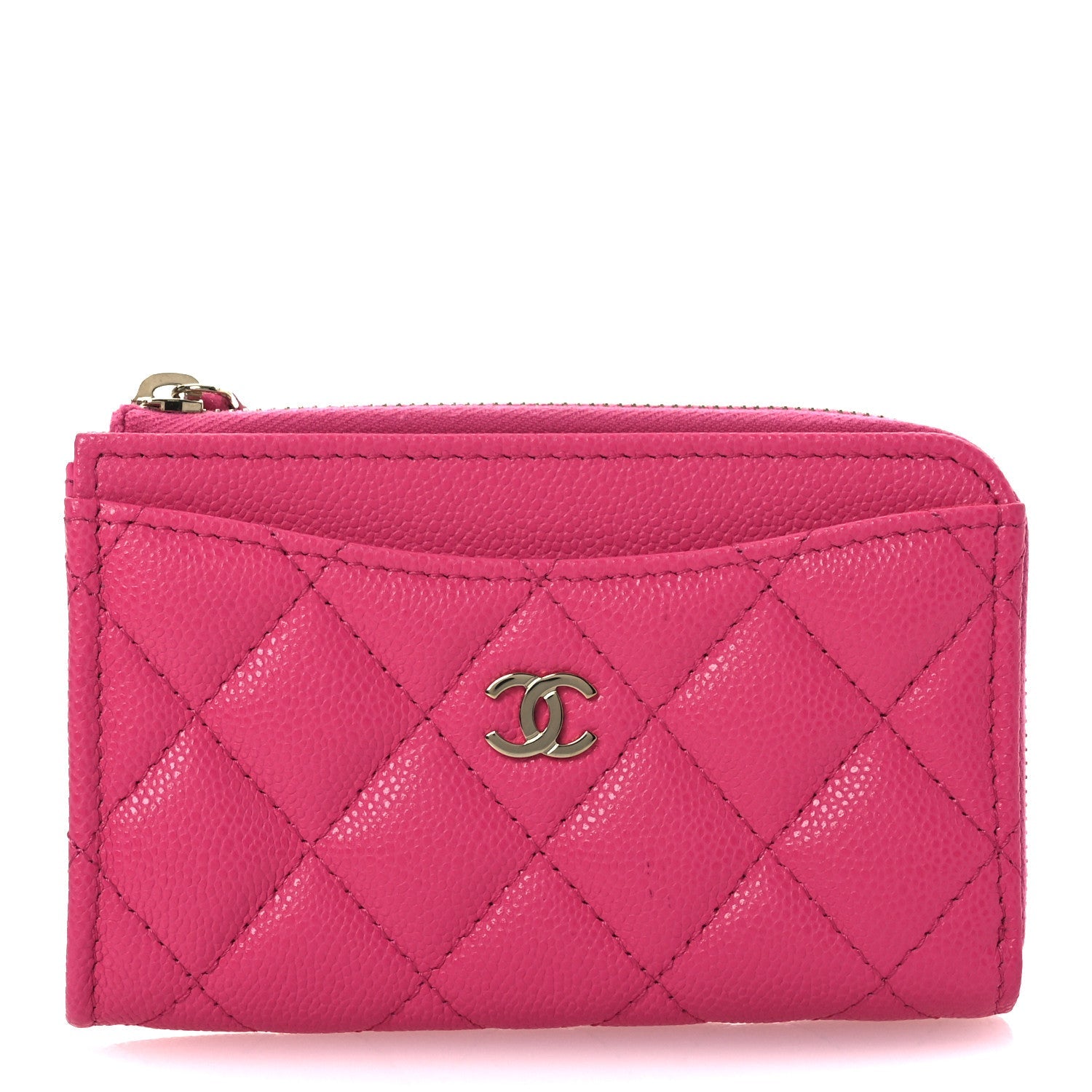 Caviar Quilted CC Zip Around  Holder Pink