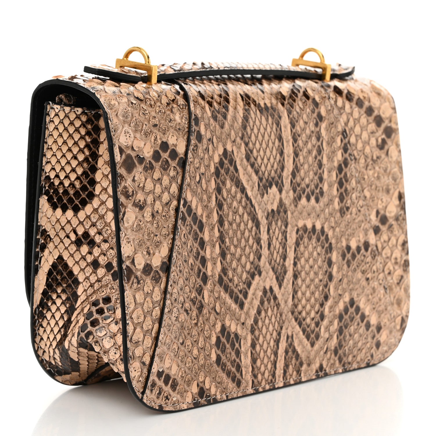 Snakeskin Virtus Top Handle Shoulder Bag Beige